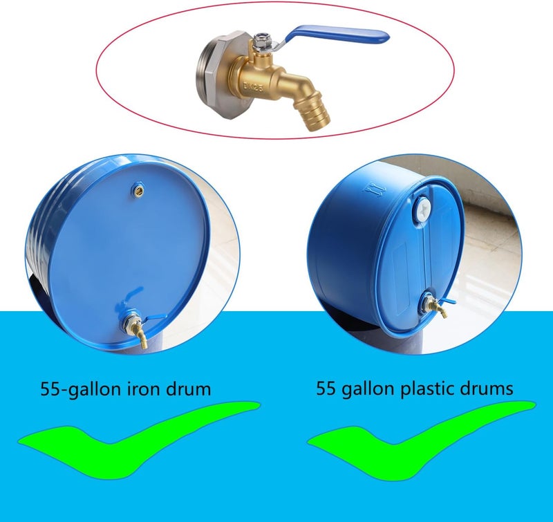 CbeeSo 2" Drum Faucet 1 inch Brass Barrel Faucet for 55 Gallon Drum, 55 Gallon Steel/Plastic Drum,rain Barrel Faucet, with EPDM Washer - Image 3
